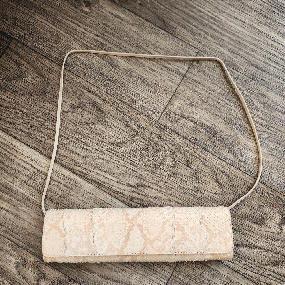 Carlos Falchi Vintage Cream Snakeskin Leather Clutch Crossbody Bag